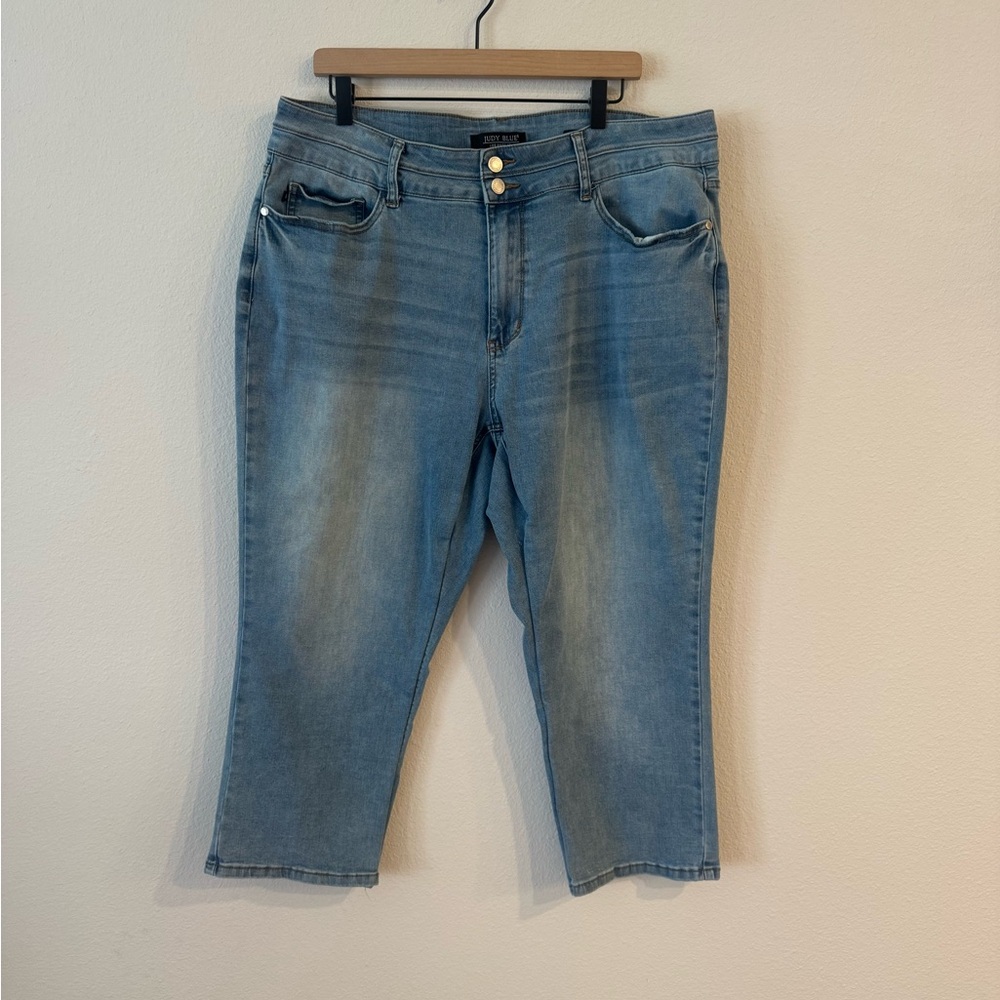Judy Blue 20W High Waist Wide Leg Crop Denim Jeans light wash blue preowned